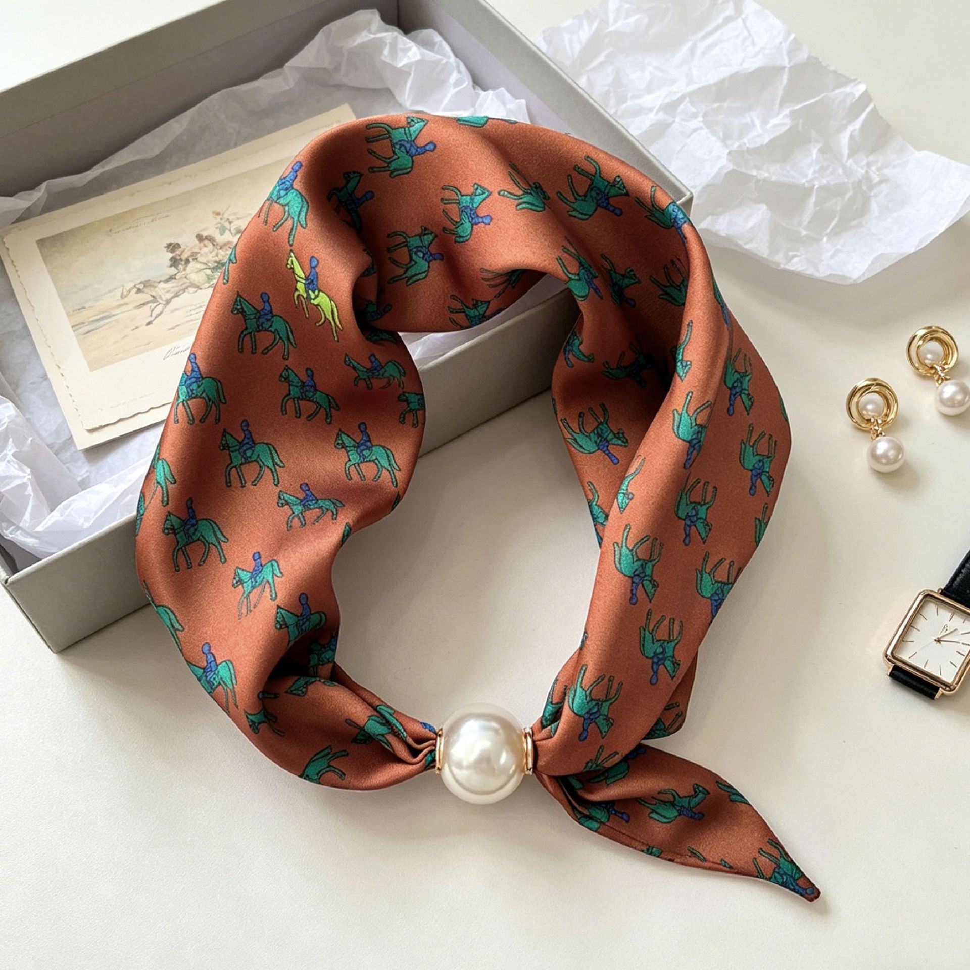 Ascot Neck Scarf - Lüks Şövalye Inci Manyetik Eşarp Kadın